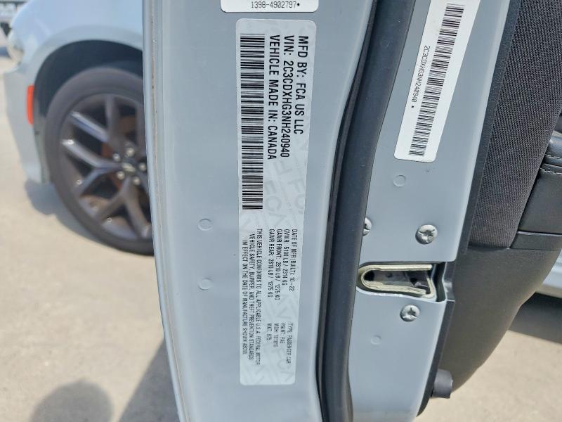 2022 Dodge Charger მანქანა იყიდება აუქციონზე, vin: 2C3CDXHG3NH240940, აუქციონის ნომერი: 59385466
