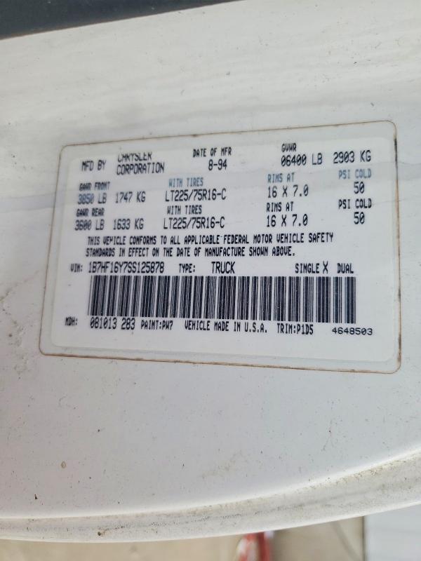 61559326 :رقم المزاد ، 1B7HF16Y7SS125878 vin ، 1995 Dodge Ram 1500 مزاد بيع