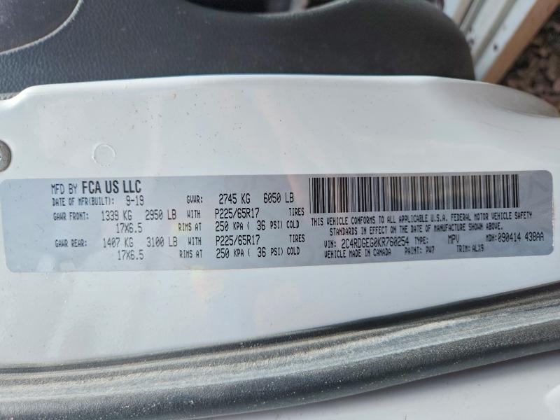 85988905 :رقم المزاد ، 2C4RDGEG0KR760254 vin ، 2019 Dodge Grand Caravan مزاد بيع
