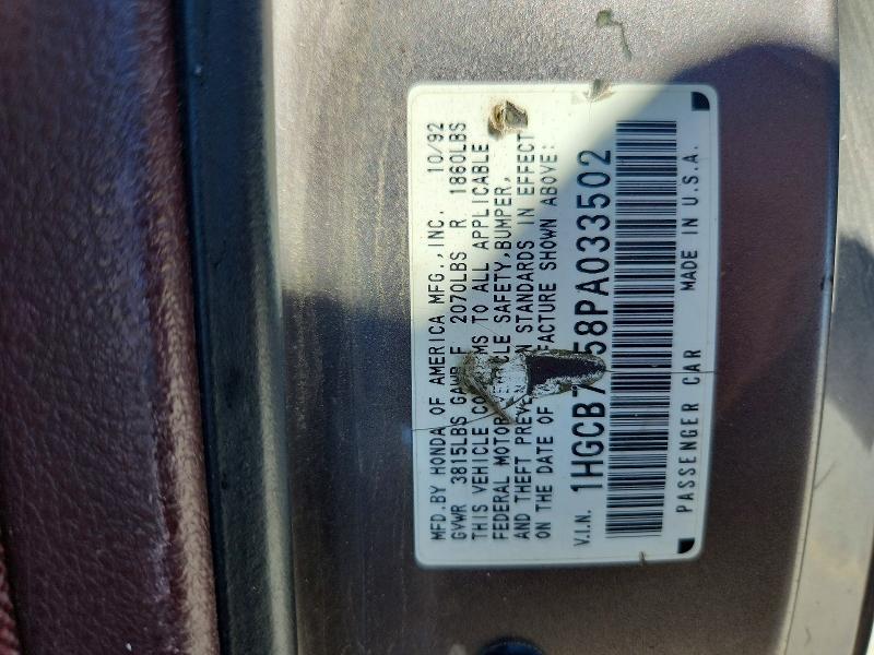 58698686 :رقم المزاد ، 1HGCB7558PA033502 vin ، 1993 Honda Accord مزاد بيع