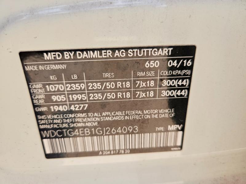 Продаж на аукціоні авто 2016 Mercedes-benz Gla, vin: WDCTG4EB1GJ264093, номер лоту: 59645456
