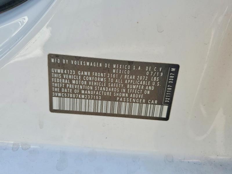 2019 Volkswagen Jetta მანქანა იყიდება აუქციონზე, vin: 3VWC57BU7KM237153, აუქციონის ნომერი: 61130846