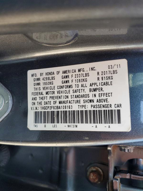Aukcja sprzedaży 2011 Honda Accord, vin: 1HGCP2F63BA109163, numer aukcji: 61778946