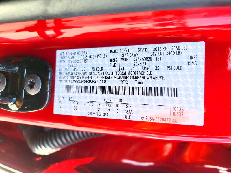 Продаж на аукціоні авто 2024 Ford F150, vin: 1FTEW2LP5RKF24710, номер лоту: 59646496