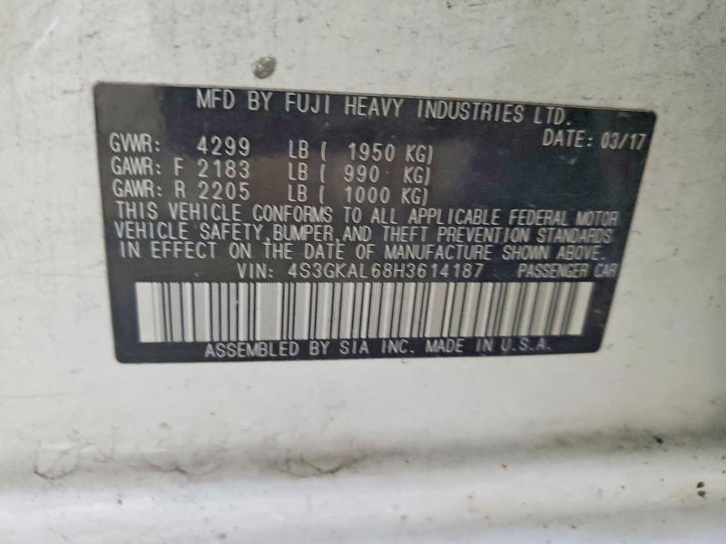 59871736 :رقم المزاد ، 4S3GKAL68H3614187 vin ، 2017 Subaru Impreza مزاد بيع