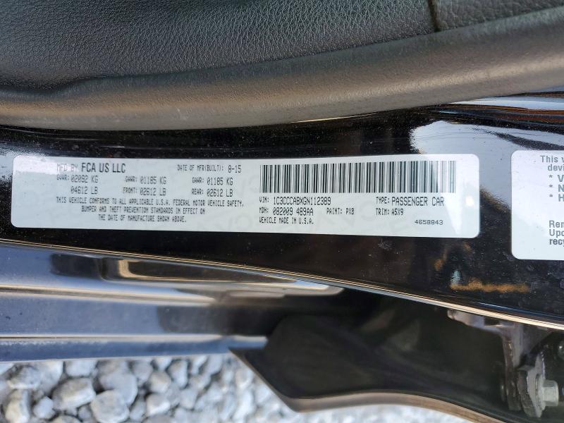 60129016 :رقم المزاد ، 1C3CCCABXGN112389 vin ، 2016 Chrysler 200 مزاد بيع