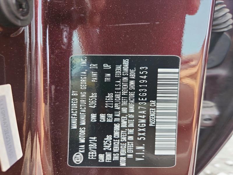 62281776 :رقم المزاد ، 5XXGM4A73EG319453 vin ، 2014 Kia Optima مزاد بيع