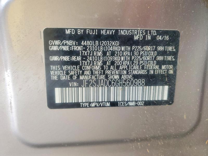 Aukcja sprzedaży 2016 Subaru Forester, vin: JF2SJADC6GH560988, numer aukcji: 62409546