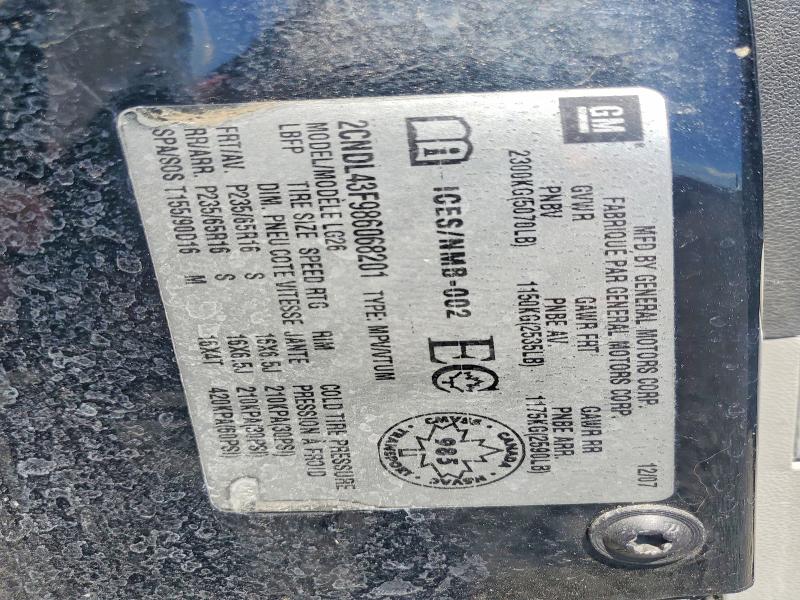 Aukcja sprzedaży 2008 Chevrolet Equinox, vin: 2CNDL43F986068201, numer aukcji: 60721536