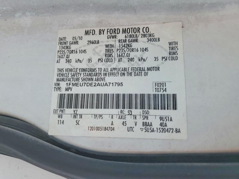 85615685 :رقم المزاد ، 1FMEU7DE2AUA71795 vin ، 2010 Ford Explorer مزاد بيع