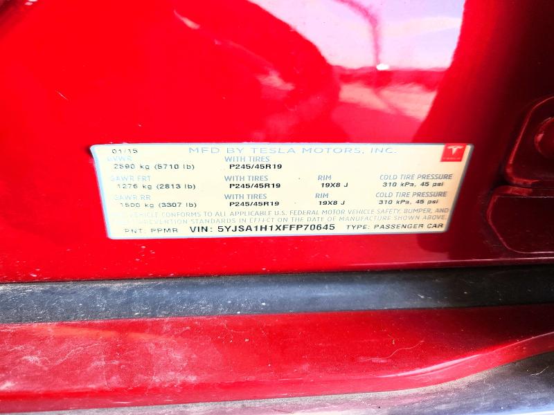 Продажа на аукционе авто 2015 Tesla Model S, vin: 5YJSA1H1XFFP70645, номер лота: 62038386