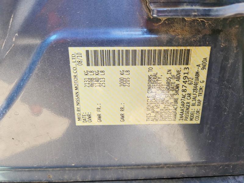2010 Nissan Maxima მანქანა იყიდება აუქციონზე, vin: 1N4AA5AP7AC874913, აუქციონის ნომერი: 60813406