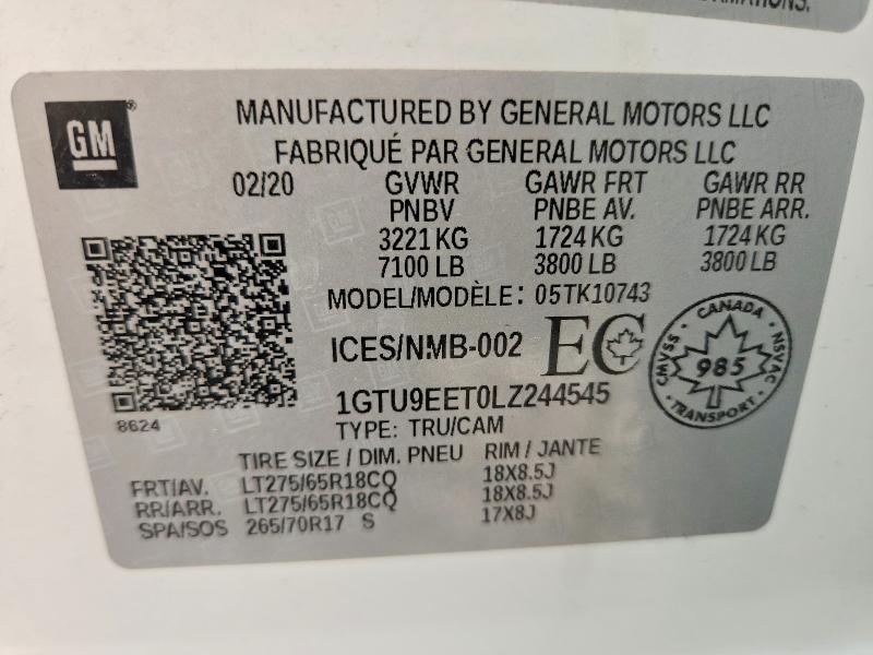 61513256 :رقم المزاد ، 1GTU9EET0LZ244545 vin ، 2020 Gmc Sierra مزاد بيع