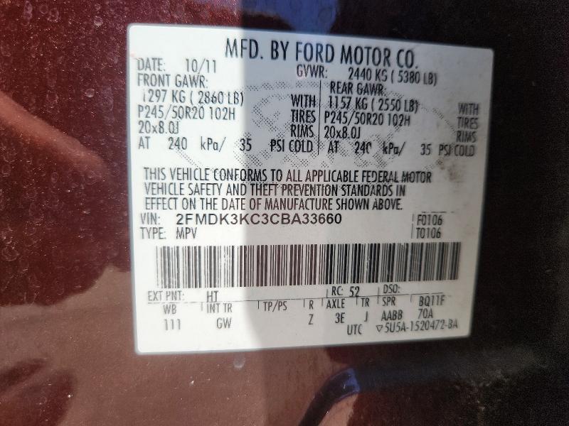 Aukcja sprzedaży 2012 Ford Edge, vin: 2FMDK3KC3CBA33660, numer aukcji: 62812806