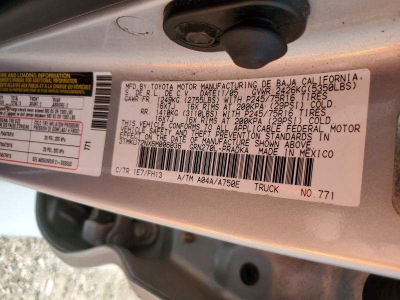 Aukcja sprzedaży 2006 Toyota Tacoma, vin: 3TMKU72NX6M006036, numer aukcji: 59311766