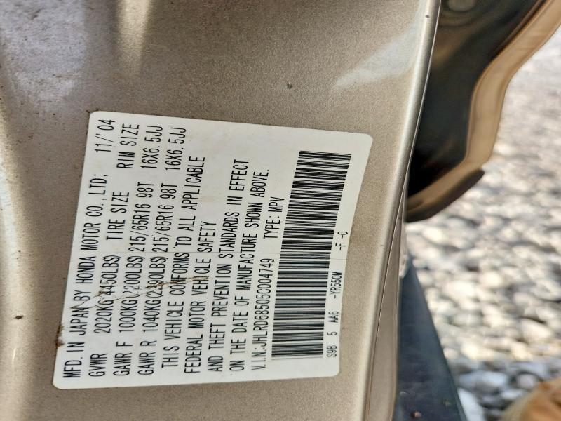 Aukcja sprzedaży 2005 Honda Cr-v, vin: JHLRD68505C004749, numer aukcji: 62947566