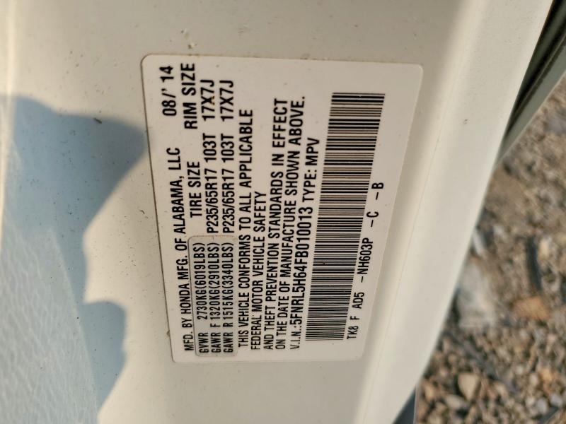Aukcja sprzedaży 2015 Honda Odyssey, vin: 5FNRL5H64FB010013, numer aukcji: 61395006