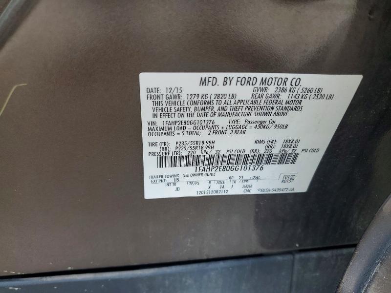2016 Ford Taurus მანქანა იყიდება აუქციონზე, vin: 1FAHP2E80GG101376, აუქციონის ნომერი: 62632186