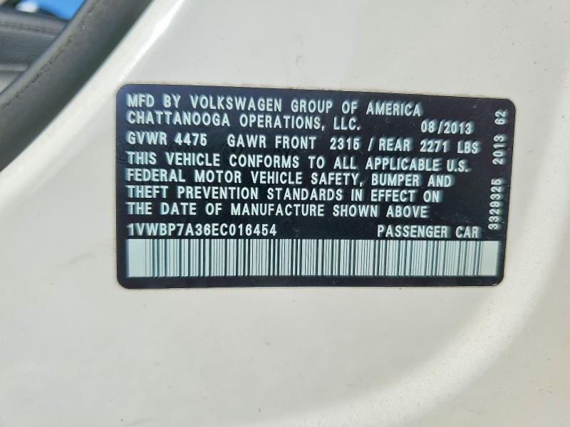 Продажа на аукционе авто 2014 Volkswagen Passat, vin: 1VWBP7A36EC016454, номер лота: 61558336