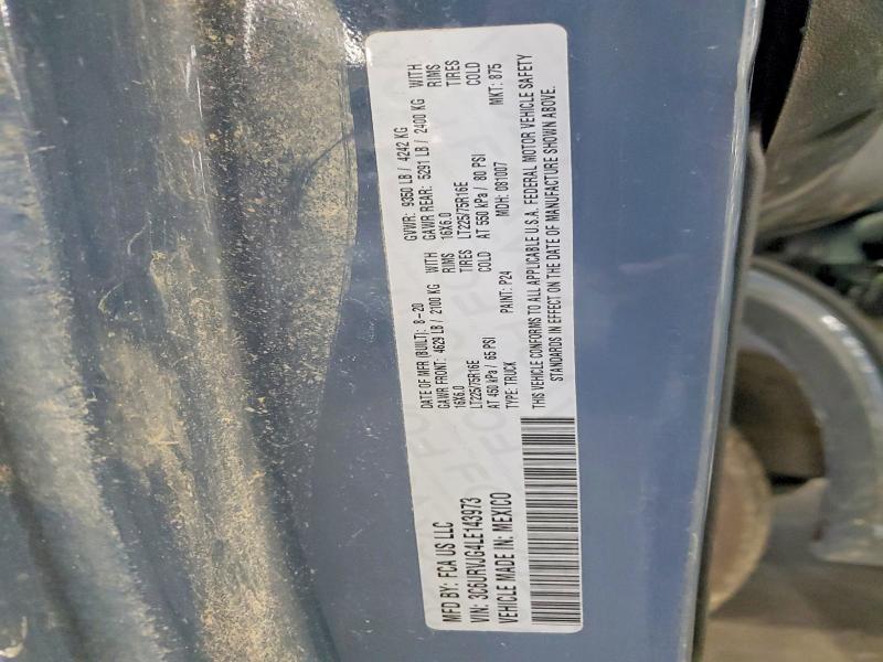 59809766 :رقم المزاد ، 3C6URVJG4LE143973 vin ، 2020 Ram Promaster 3500 مزاد بيع