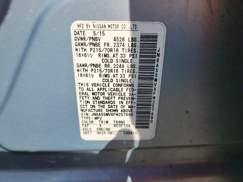 Aukcja sprzedaży 2015 Nissan Rogue Select, vin: JN8AS5MVXFW257890, numer aukcji: 60294316