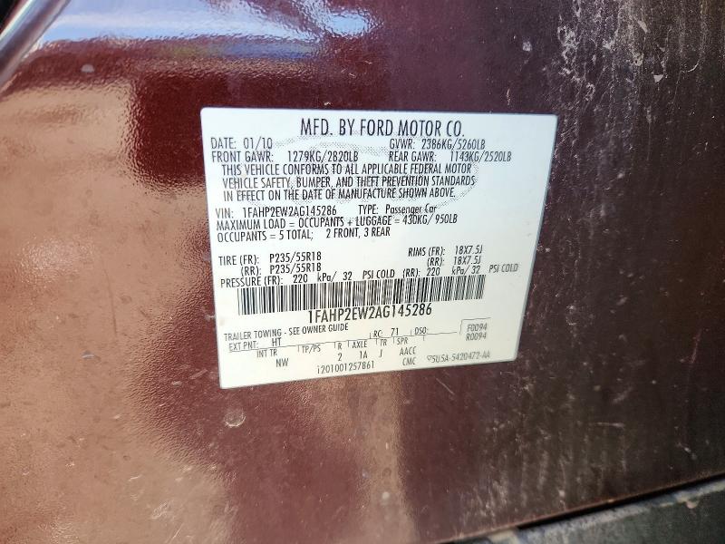 Aukcja sprzedaży 2010 Ford Taurus, vin: 1FAHP2EW2AG145286, numer aukcji: 63028716