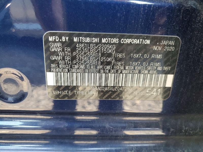 2020 Mitsubishi Outlander მანქანა იყიდება აუქციონზე, vin: JA4AD2A3XLZ047253, აუქციონის ნომერი: 62570056