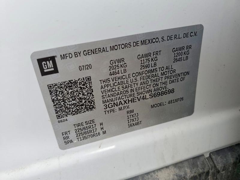 2020 Chevrolet Equinox მანქანა იყიდება აუქციონზე, vin: 3GNAXHEV4LS698698, აუქციონის ნომერი: 59656786