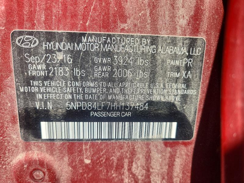 Продажа на аукционе авто 2017 Hyundai Elantra, vin: 5NPD84LF7HH137484, номер лота: 59376566