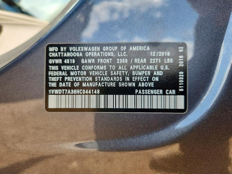 59846786 :رقم المزاد ، 1VWDT7A36HC044148 vin ، 2017 Volkswagen Passat مزاد بيع