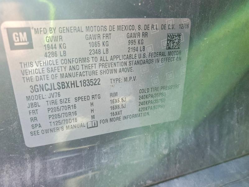 60591906 :رقم المزاد ، 3GNCJLSBXHL183522 vin ، 2017 Chevrolet Trax مزاد بيع