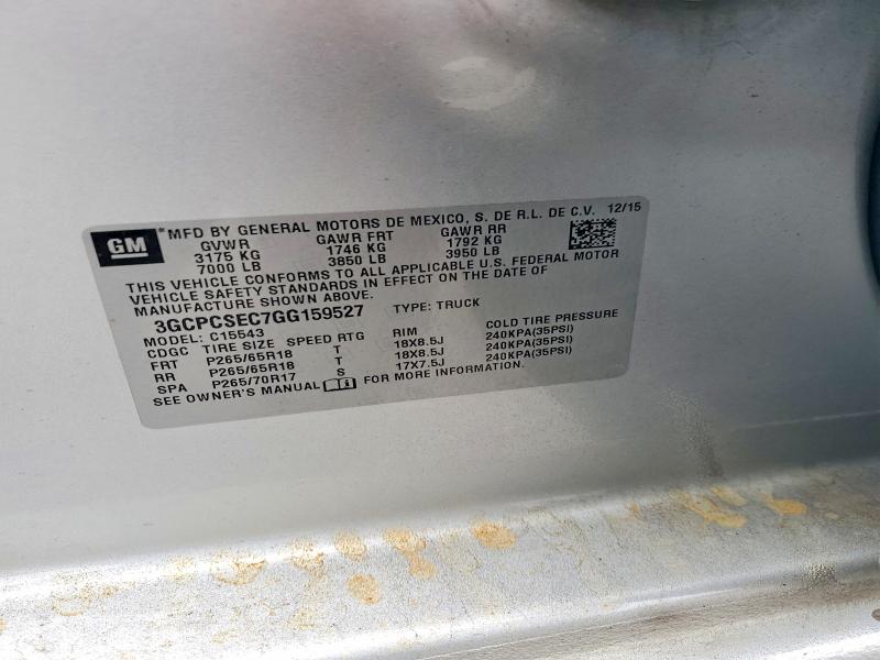 2016 Chevrolet Silverado მანქანა იყიდება აუქციონზე, vin: 3GCPCSEC7GG159527, აუქციონის ნომერი: 60941916