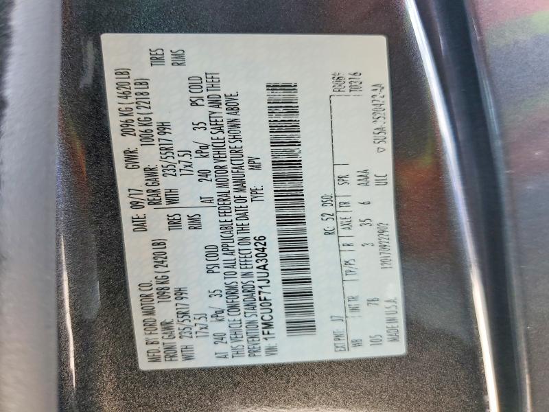 2018 Ford Escape მანქანა იყიდება აუქციონზე, vin: 1FMCU0F71JUA30426, აუქციონის ნომერი: 59995296