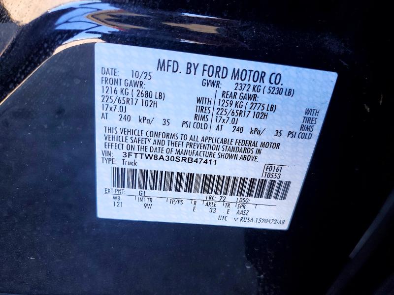 62315176 :رقم المزاد ، 3FTTW8A30SRB47411 vin ، 2025 Ford Maverick مزاد بيع