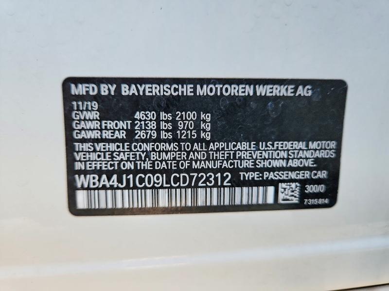 Продаж на аукціоні авто 2020 Bmw 430i, vin: WBA4J1C09LCD72312, номер лоту: 59679506