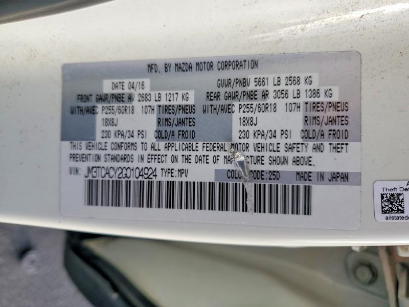 63318056 :رقم المزاد ، JM3TCACY2G0104924 vin ، 2016 Mazda Cx-9 مزاد بيع