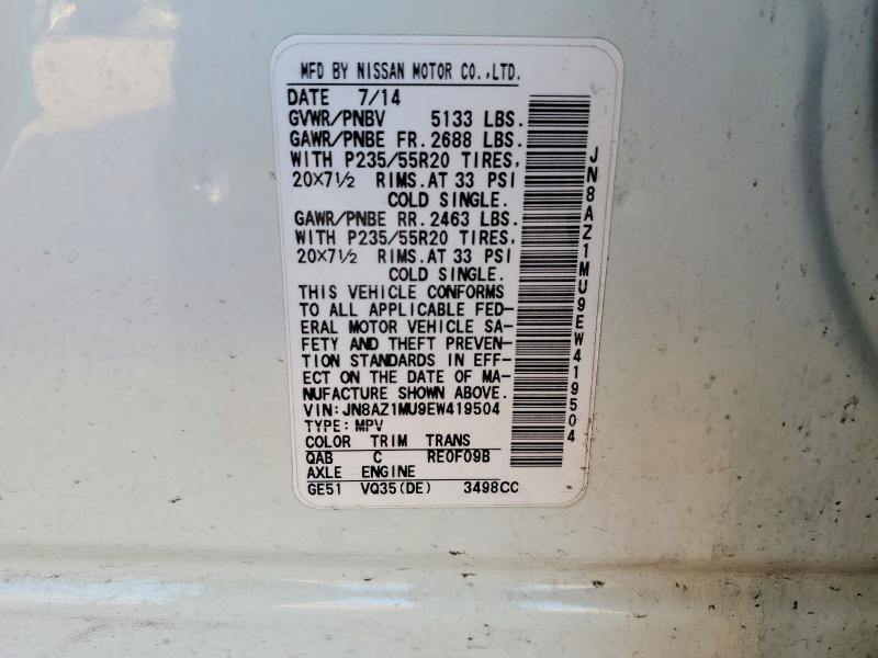 61803966 :رقم المزاد ، JN8AZ1MU9EW419504 vin ، 2014 Nissan Murano مزاد بيع
