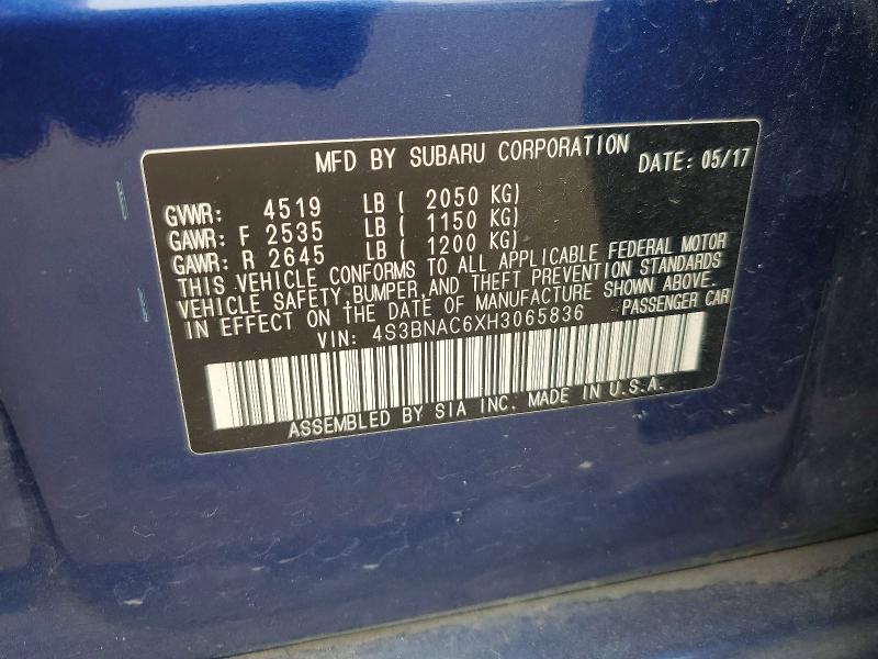 Aukcja sprzedaży 2017 Subaru Legacy, vin: 4S3BNAC6XH3065836, numer aukcji: 61906106