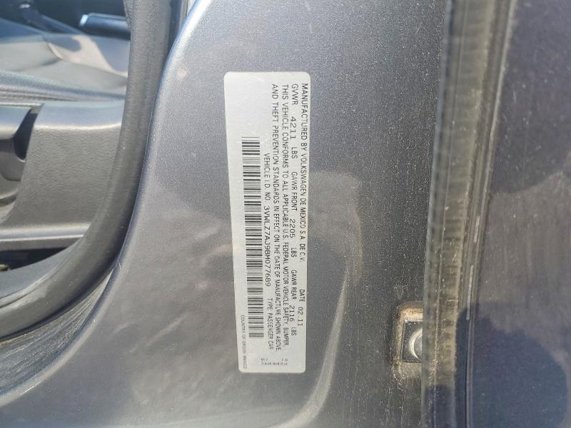 2011 Volkswagen Jetta მანქანა იყიდება აუქციონზე, vin: 3VWLZ7AJ9BM077689, აუქციონის ნომერი: 60395186