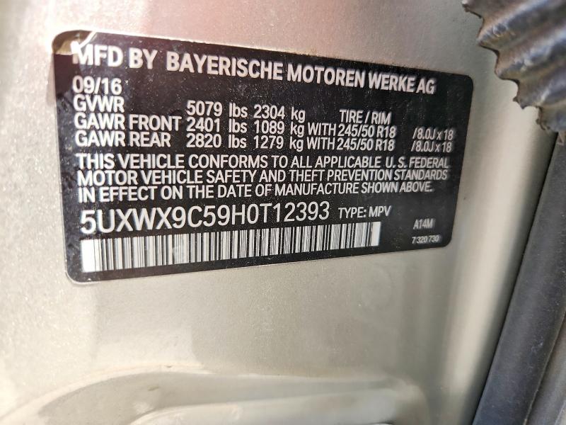 Aukcja sprzedaży 2017 Bmw X3, vin: 5UXWX9C59H0T12393, numer aukcji: 61237846