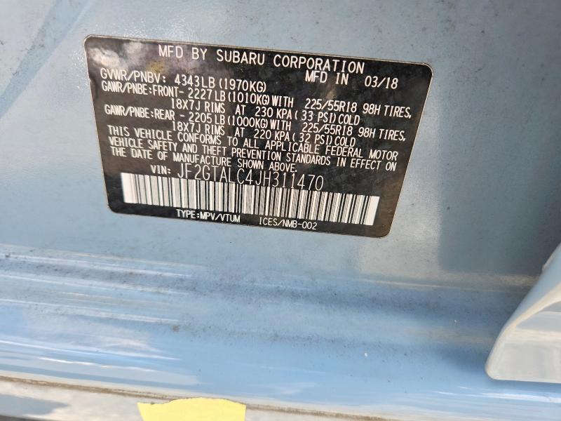 Aukcja sprzedaży 2018 Subaru Crosstrek, vin: JF2GTALC4JH311470, numer aukcji: 60562286
