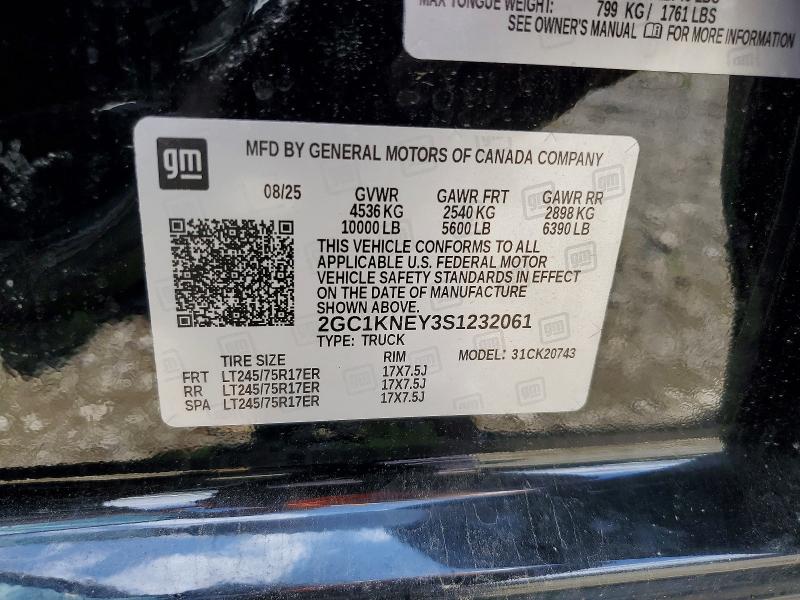 63287606 :رقم المزاد ، 2GC1KNEY3S1232061 vin ، 2025 Chevrolet Silverado مزاد بيع