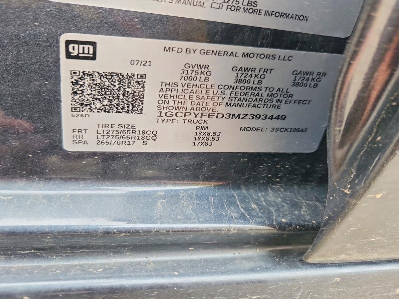 60423376 :رقم المزاد ، 1GCPYFED3MZ393449 vin ، 2021 Chevrolet Silverado مزاد بيع
