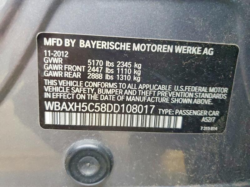 Продажа на аукционе авто 2013 Bmw 528, vin: WBAXH5C58DD108017, номер лота: 58782296