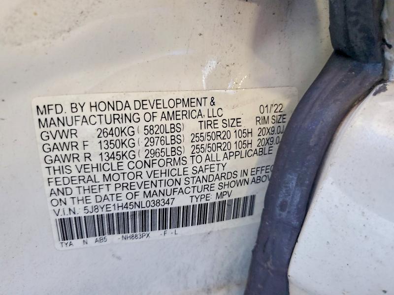 63491016 :رقم المزاد ، 5J8YE1H45NL038347 vin ، 2022 Acura Mdx مزاد بيع