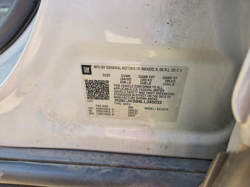 Продаж на аукціоні авто 2020 Chevrolet Trax, vin: 3GNCJKSB6LL245033, номер лоту: 85605805