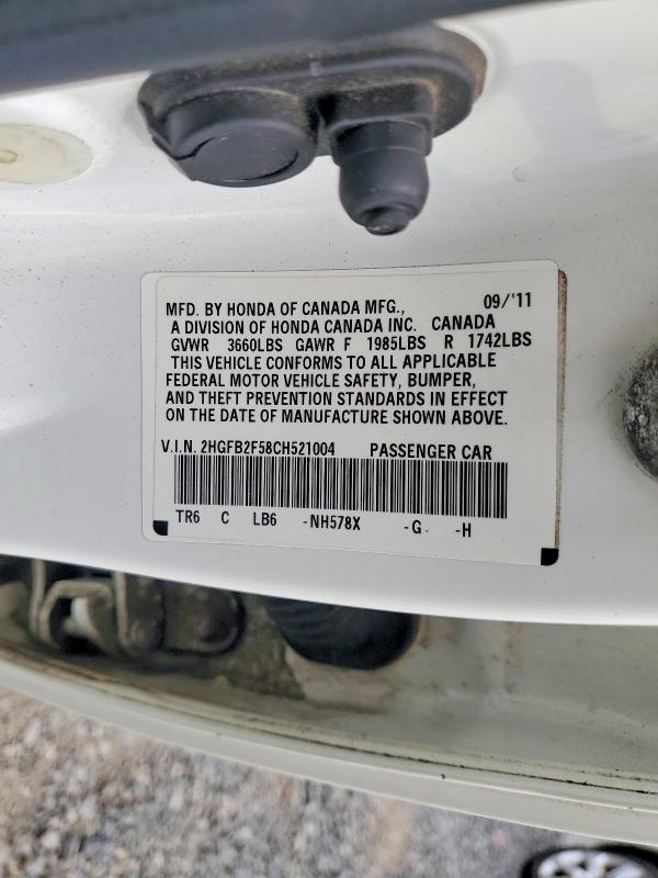 Продажа на аукционе авто 2012 Honda Civic, vin: 2HGFB2F58CH521004, номер лота: 61932746