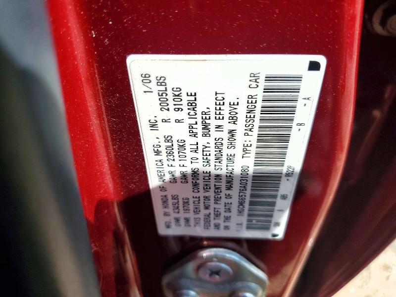 Aukcja sprzedaży 2006 Honda Accord, vin: 1HGCM66576A031080, numer aukcji: 85973995