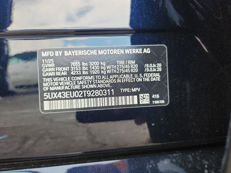 Продаж на аукціоні авто 2026 Bmw X5, vin: 5UX43EU02T9280311, номер лоту: 61014476