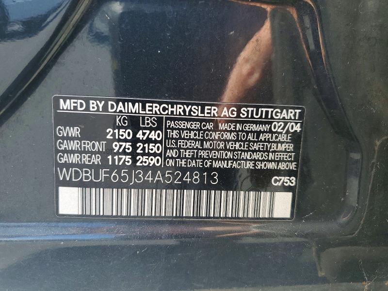 Aukcja sprzedaży 2004 Mercedes-benz E, vin: WDBUF65J34A524813, numer aukcji: 59952506